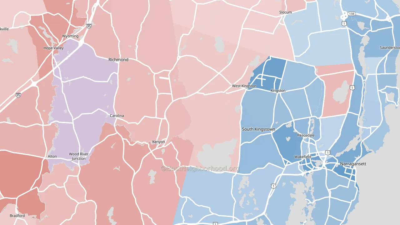 Washington County, RI block-group political-lean map