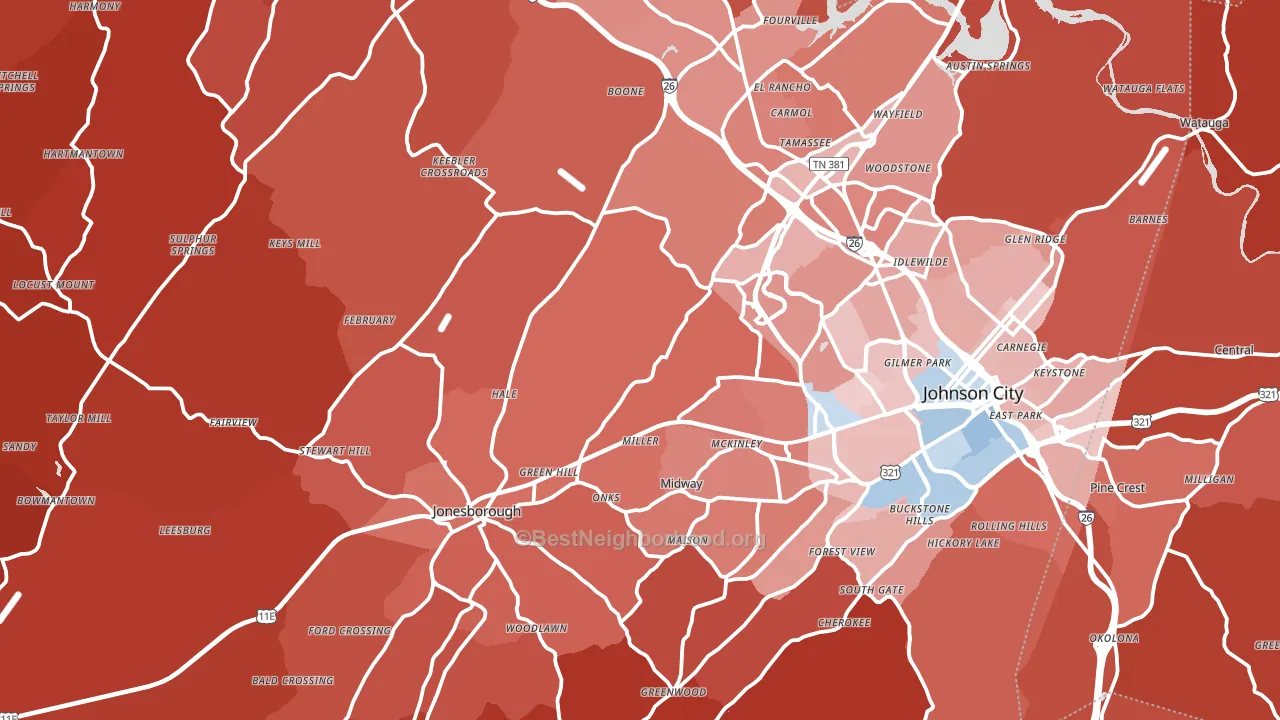 Washington County, TN block-group political-lean map
