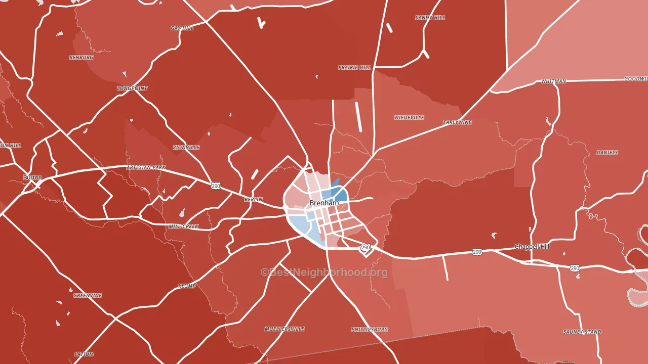 Washington County, TX block-group political-lean map