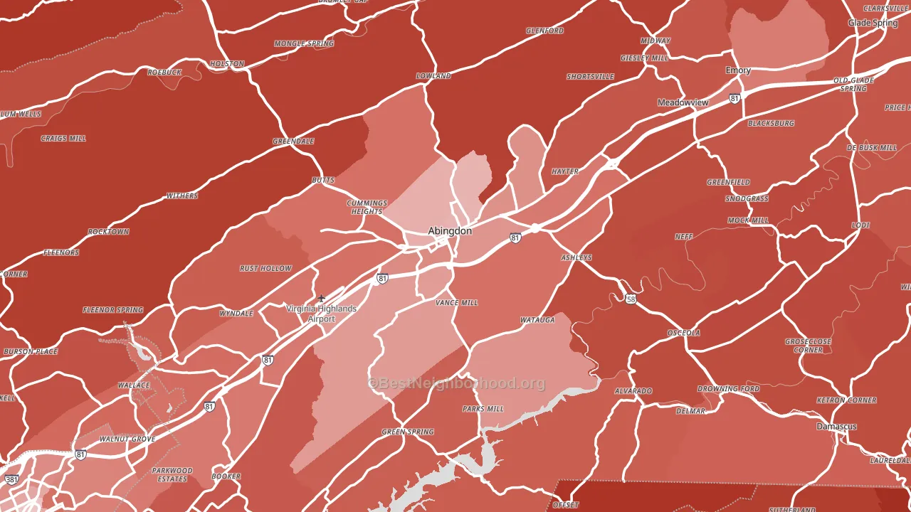Washington County, VA block-group political-lean map