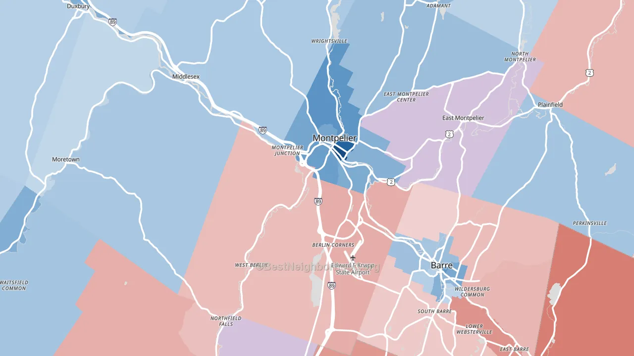Washington County, VT block-group political-lean map