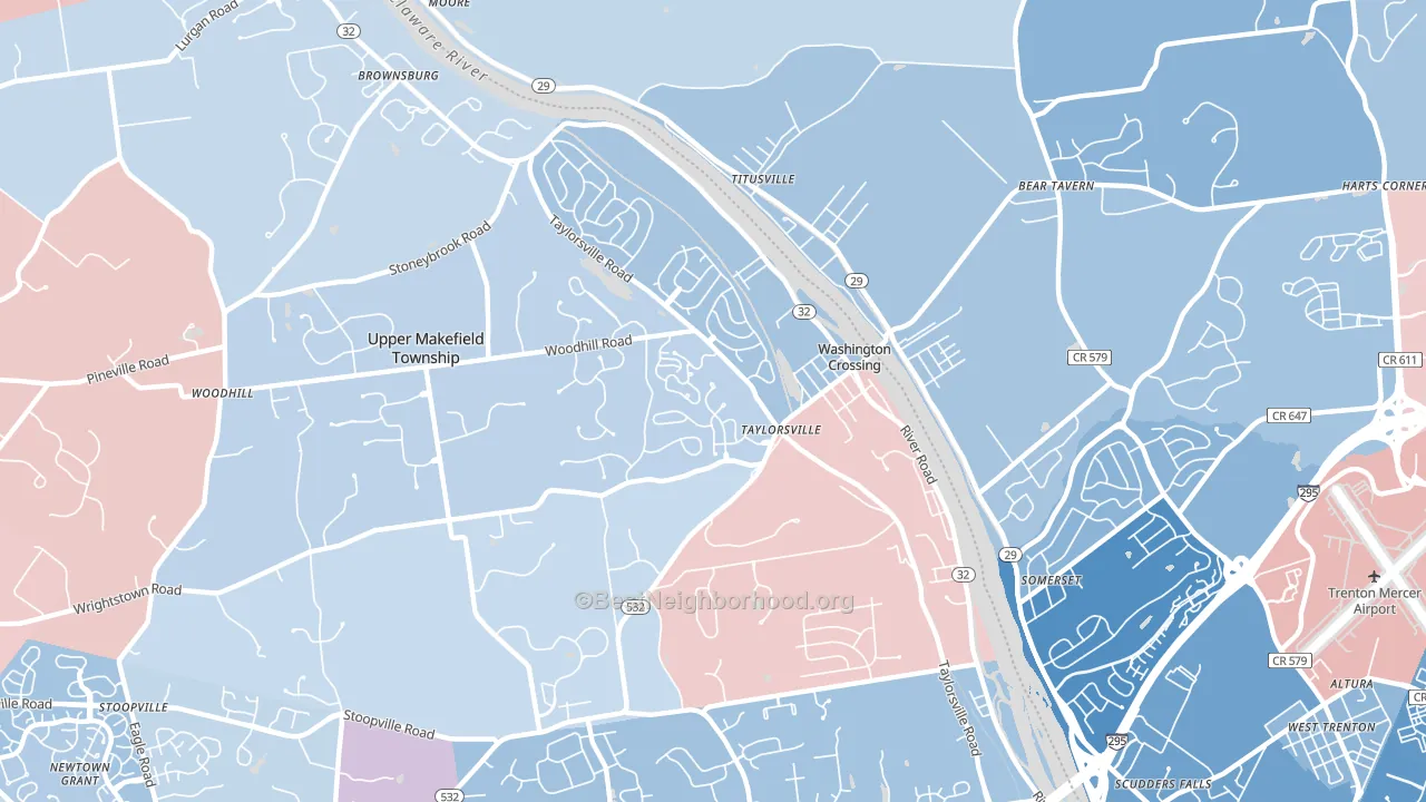 Washington Crossing, PA block-group political-lean map