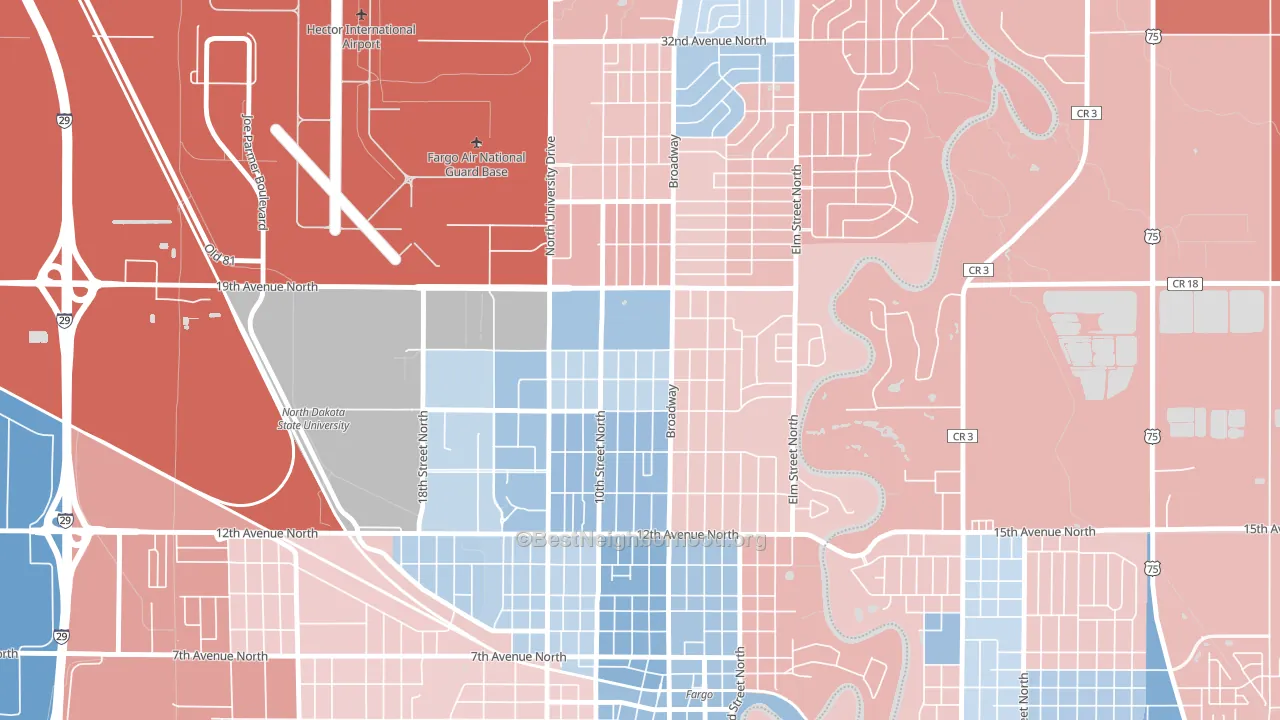 Washington, Fargo, ND block-group political-lean map