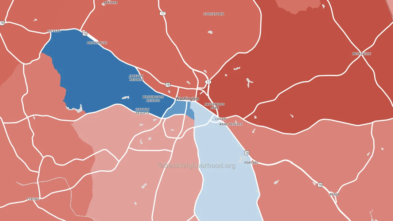 Washington, GA block-group political-lean map