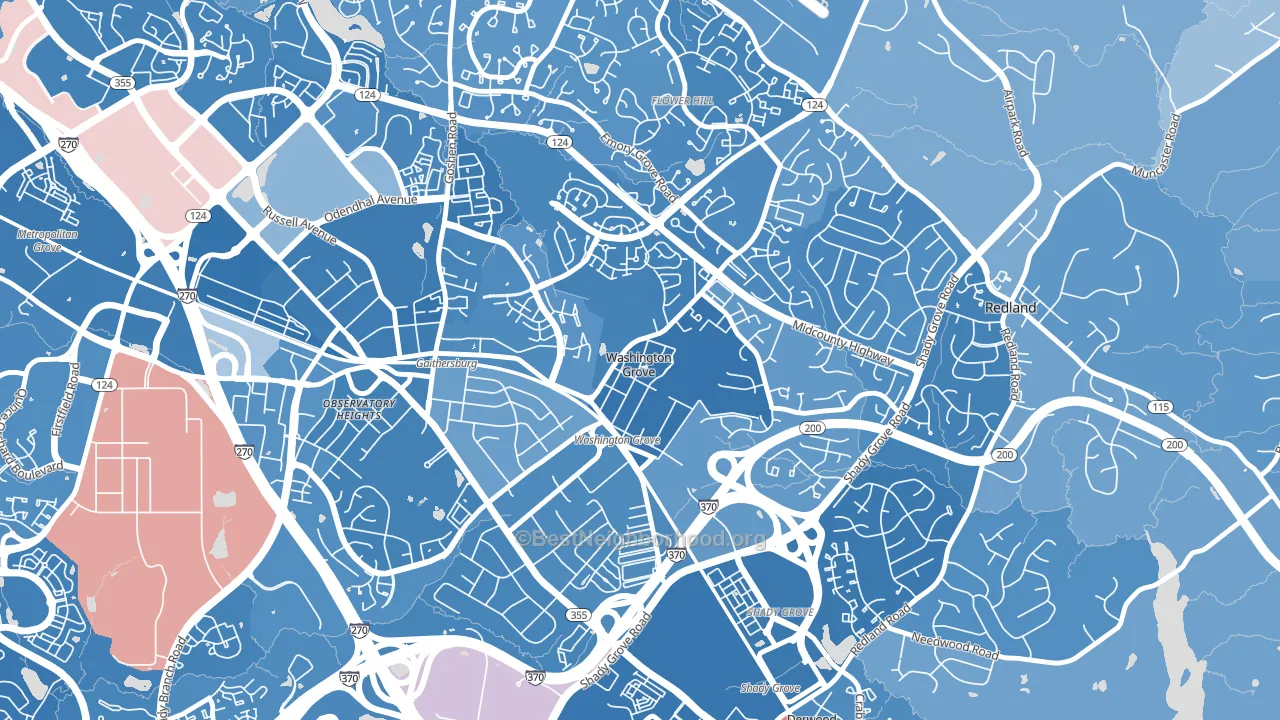 Washington Grove, MD block-group political-lean map