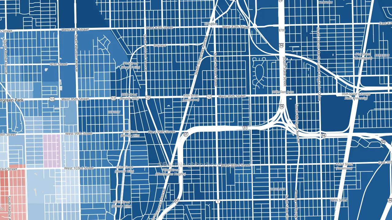 Washington Heights, Chicago, IL block-group political-lean map