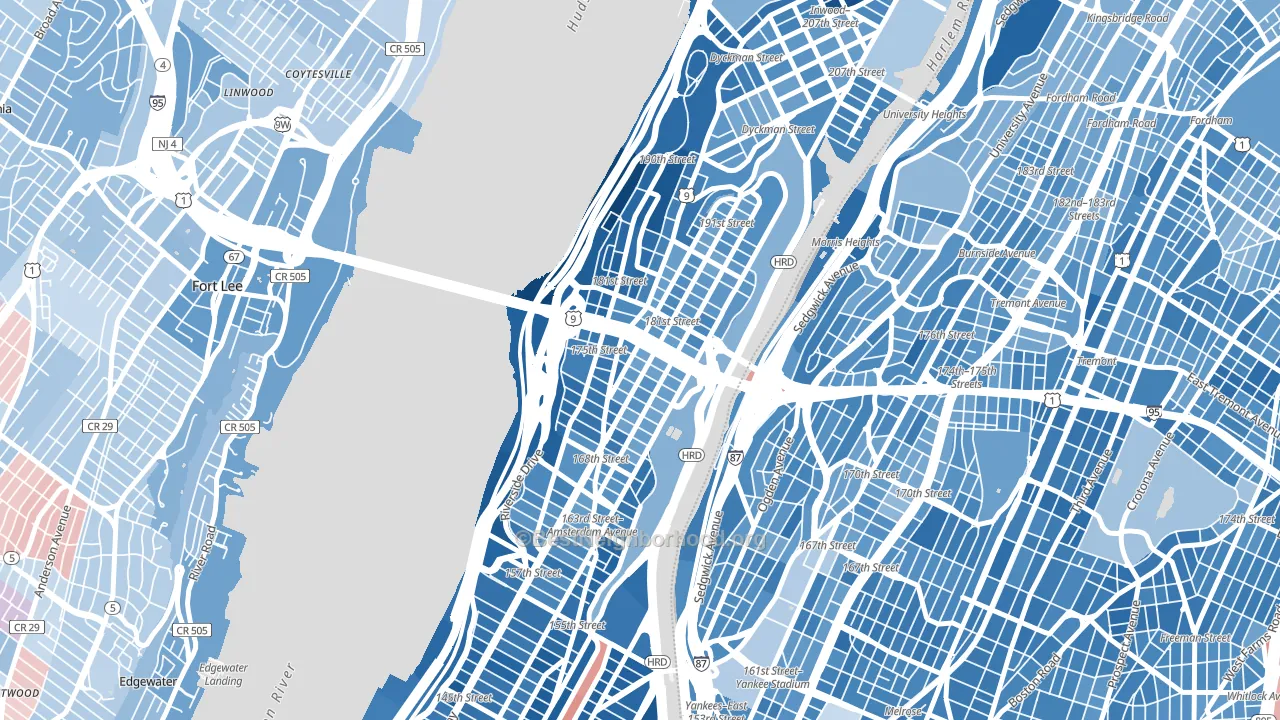 Washington Heights, Manhattan, NY block-group political-lean map