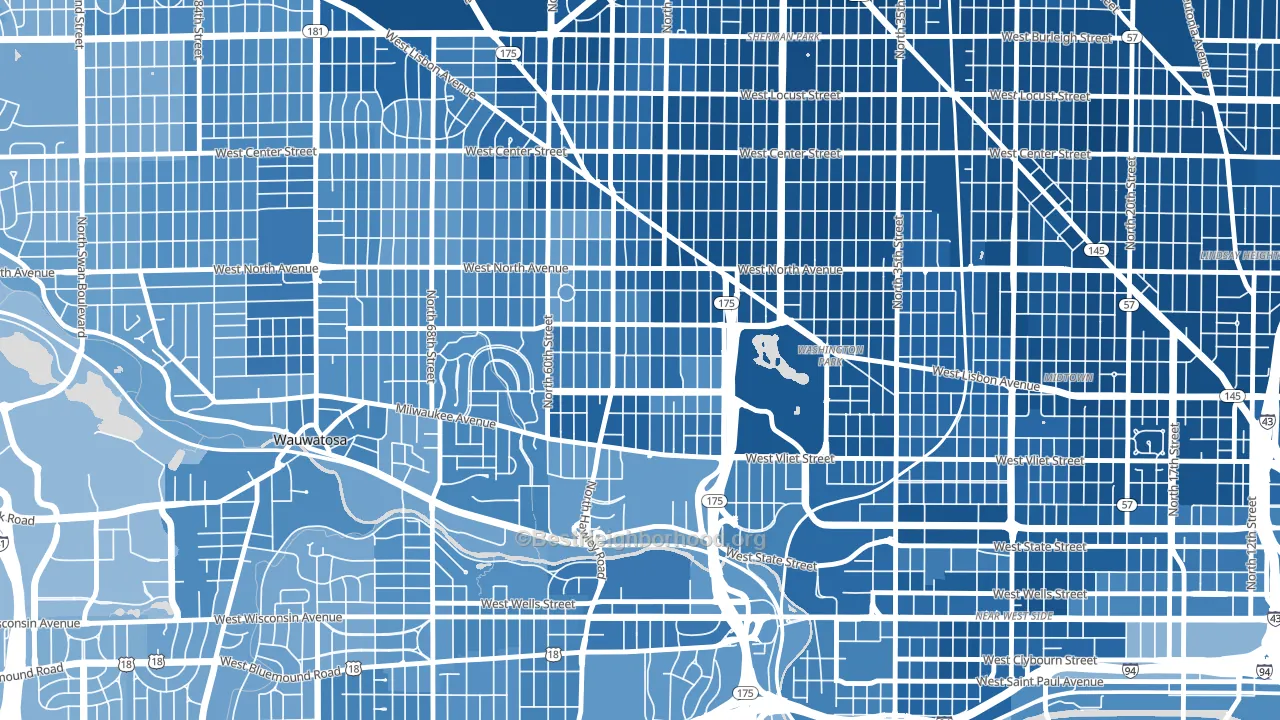 Washington Heights, Milwaukee, WI block-group political-lean map