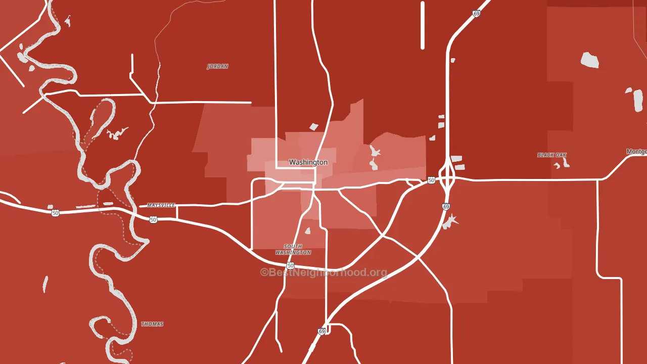 Washington, IN block-group political-lean map