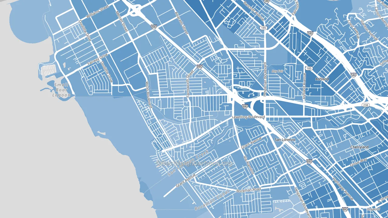 Washington Manor-Bonaire, San Leandro, CA block-group political-lean map