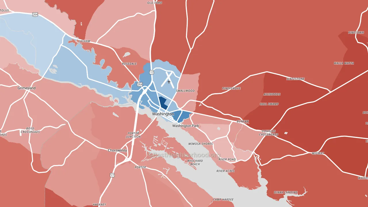 Washington, NC block-group political-lean map