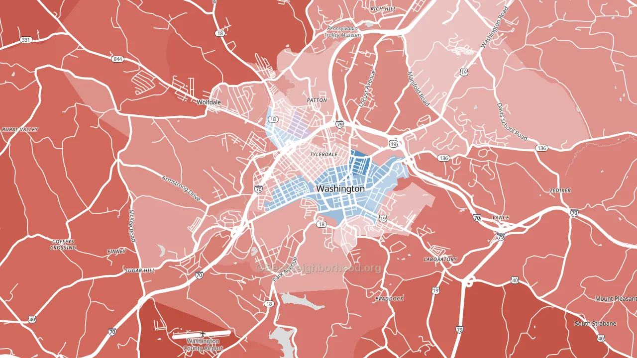 Washington, PA block-group political-lean map