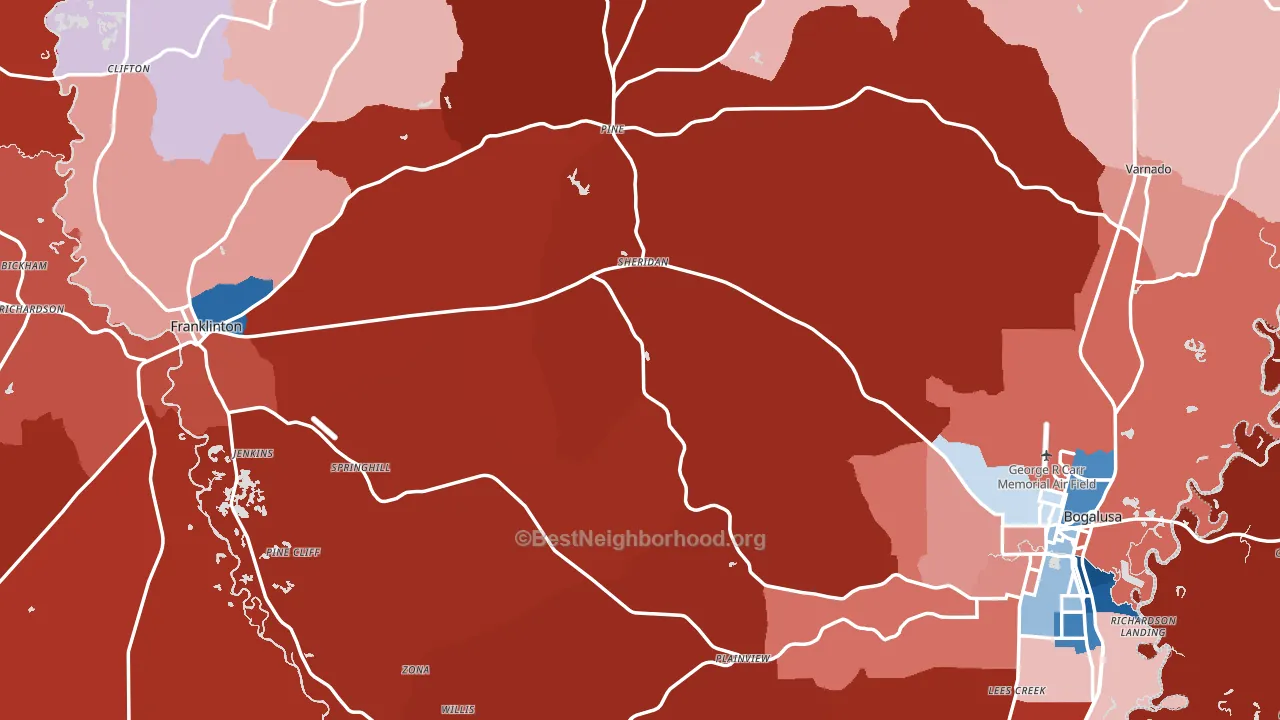 Washington Parish, LA block-group political-lean map