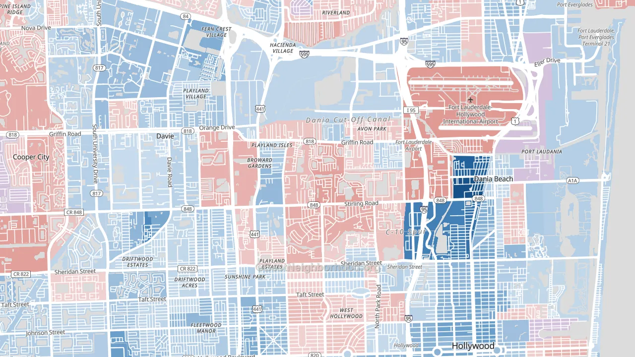 Washington Park, Hollywood, FL block-group political-lean map