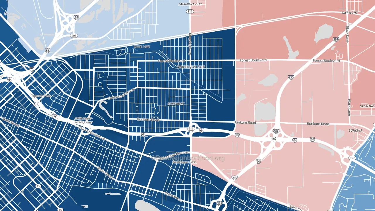 Washington Park, IL block-group political-lean map