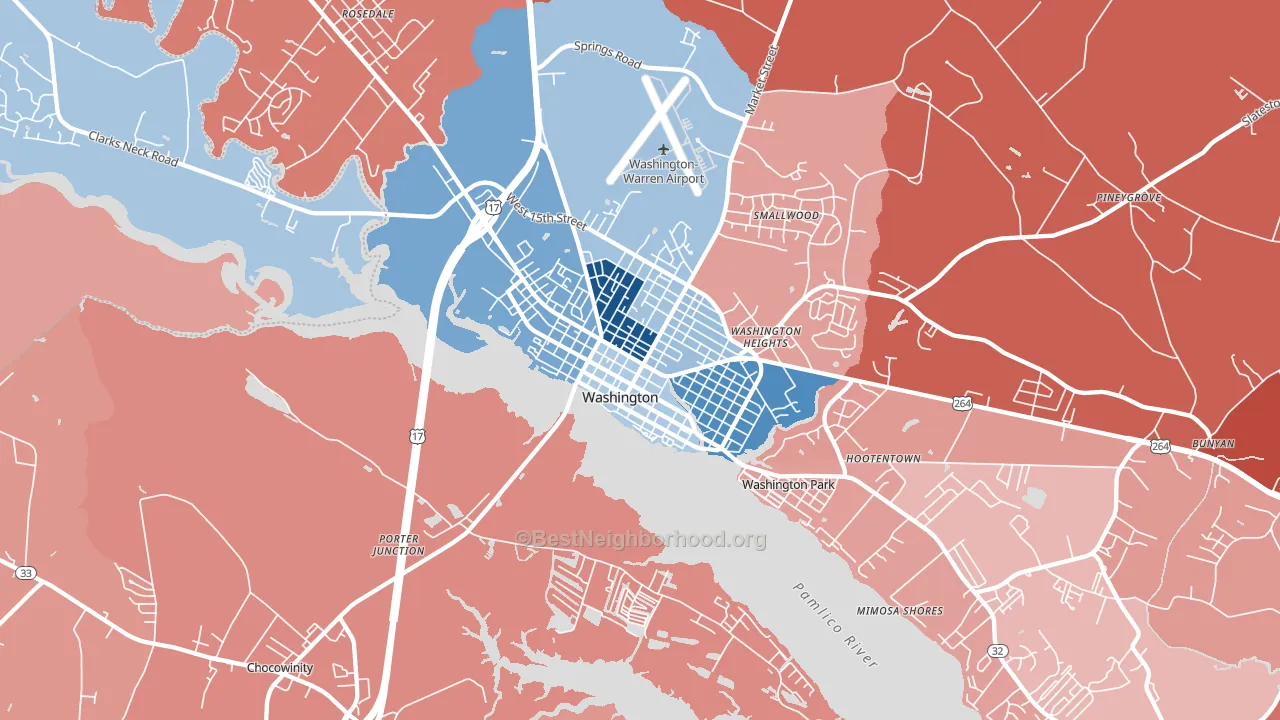 Washington Park, NC block-group political-lean map