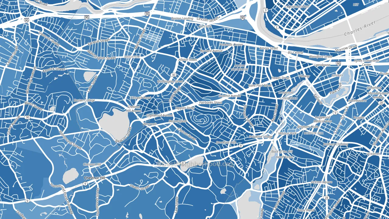 Washington Square, Brookline, MA block-group political-lean map
