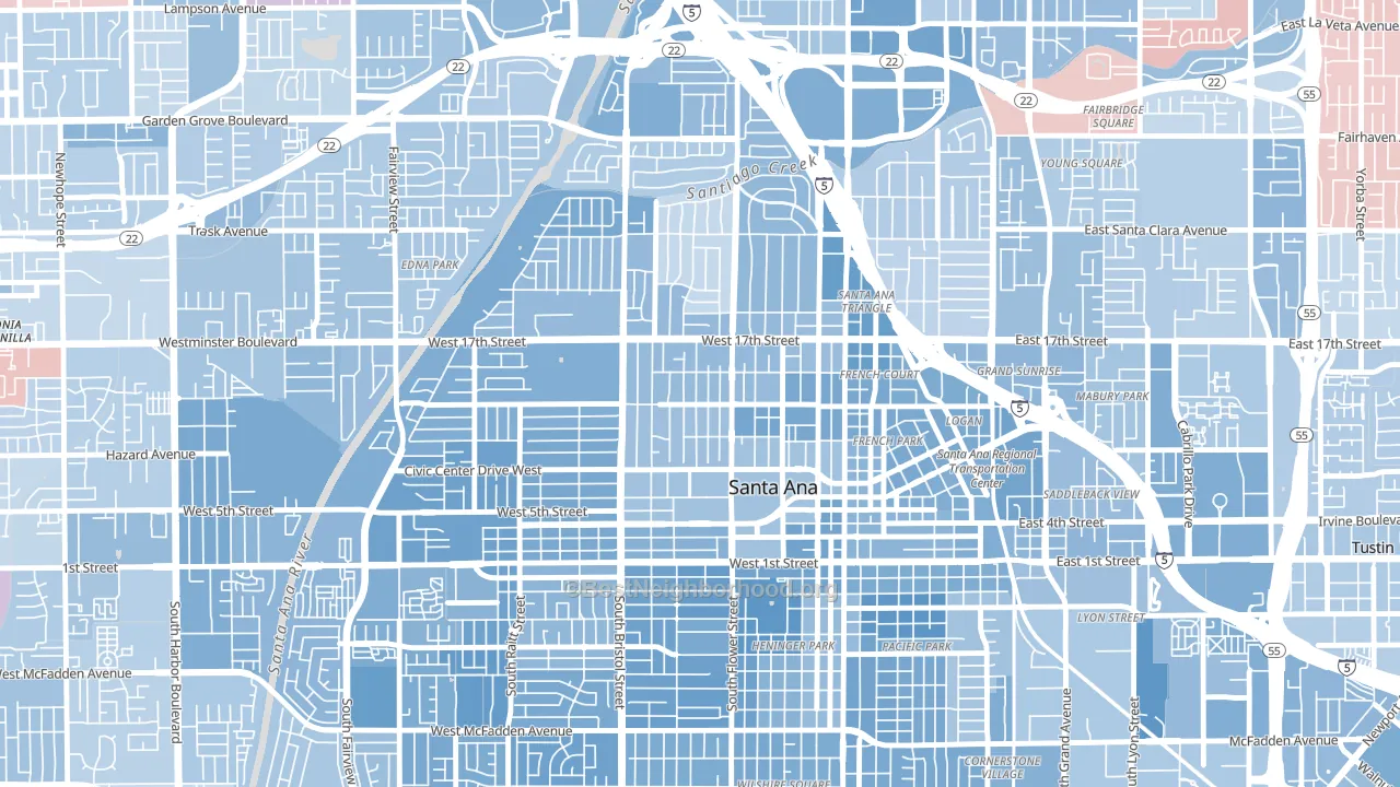 Washington Square, Santa Ana, CA block-group political-lean map