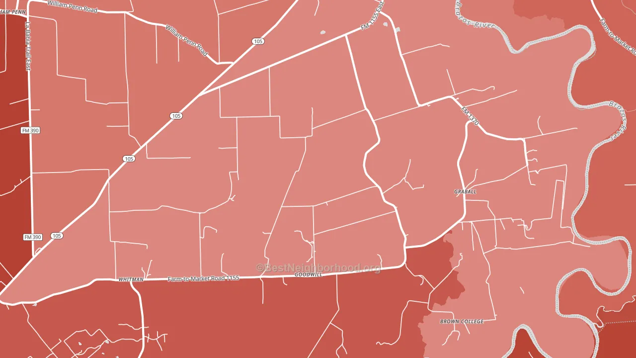 Washington, TX block-group political-lean map