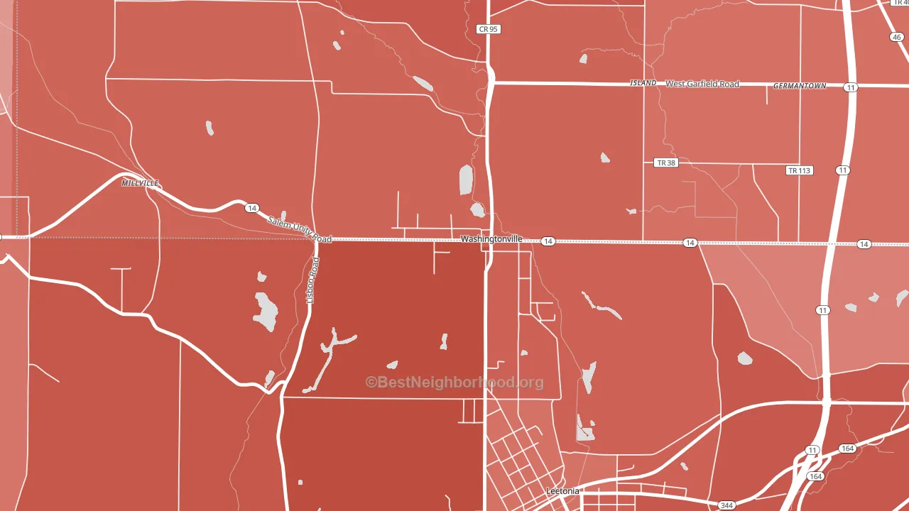 Washingtonville, OH block-group political-lean map