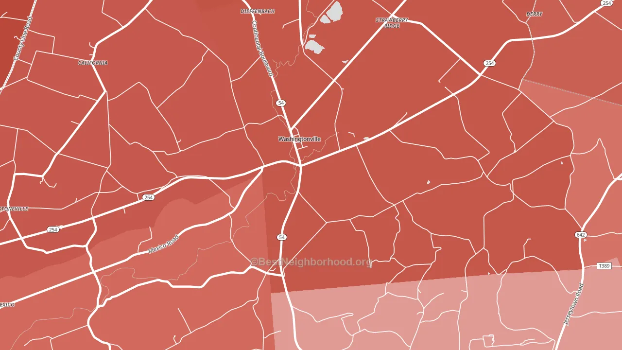 Washingtonville, PA block-group political-lean map