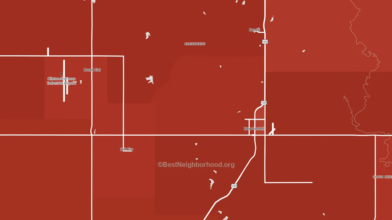 Washita County, OK block-group political-lean map