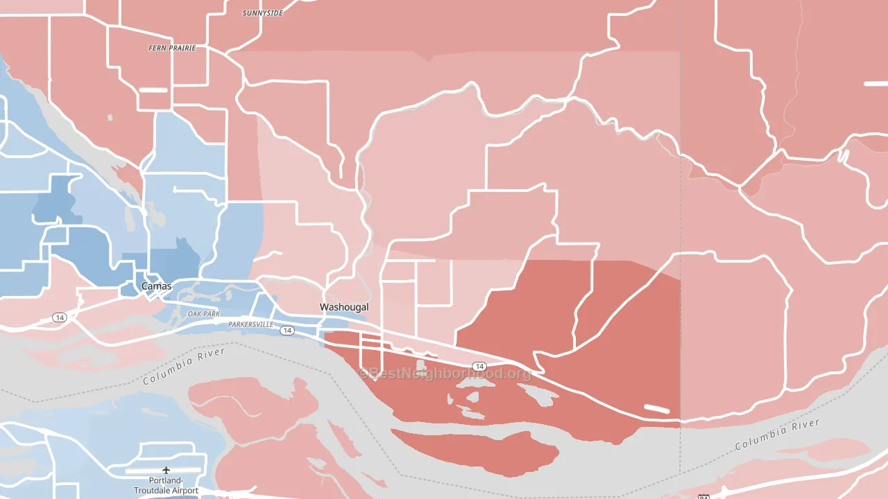Washougal, WA block-group political-lean map