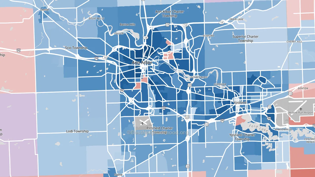 Washtenaw County, MI block-group political-lean map