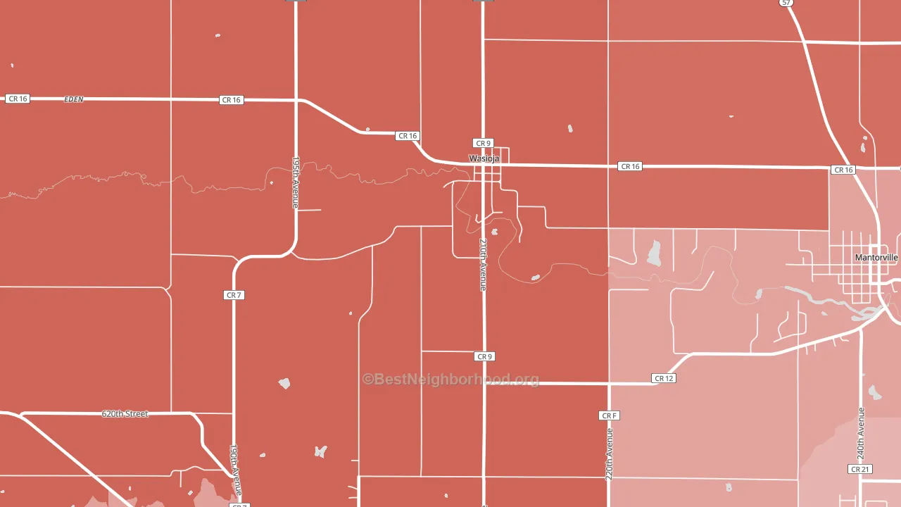 Wasioja, MN block-group political-lean map
