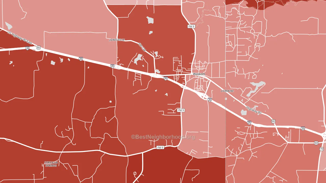 Waskom, TX block-group political-lean map