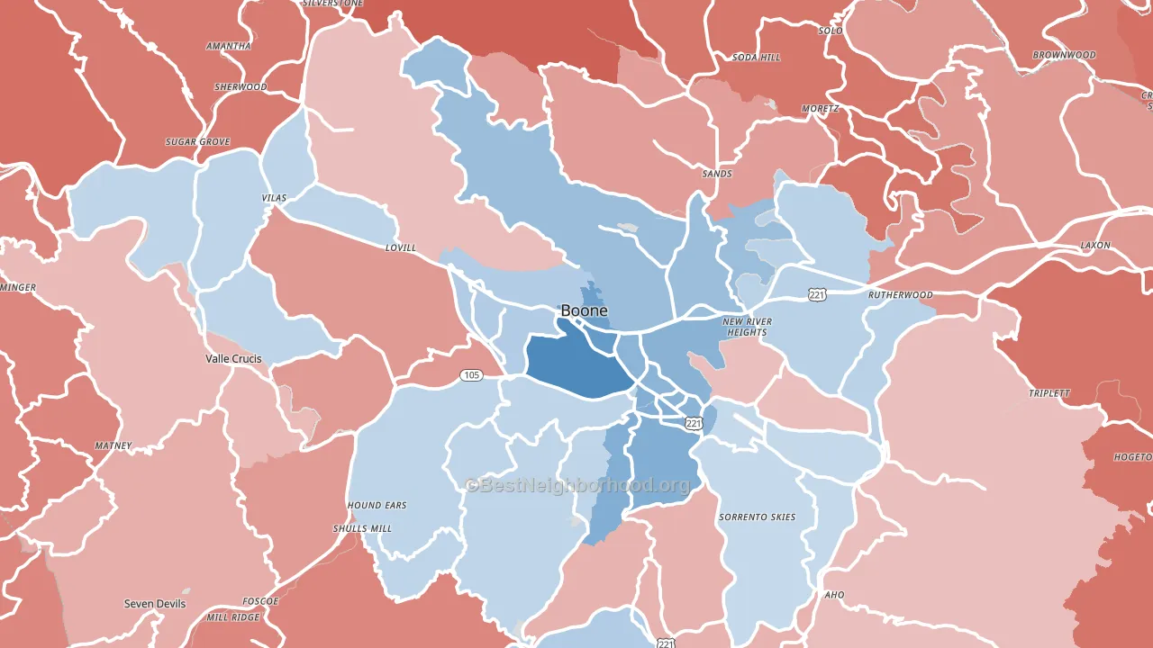 Watauga County, NC block-group political-lean map