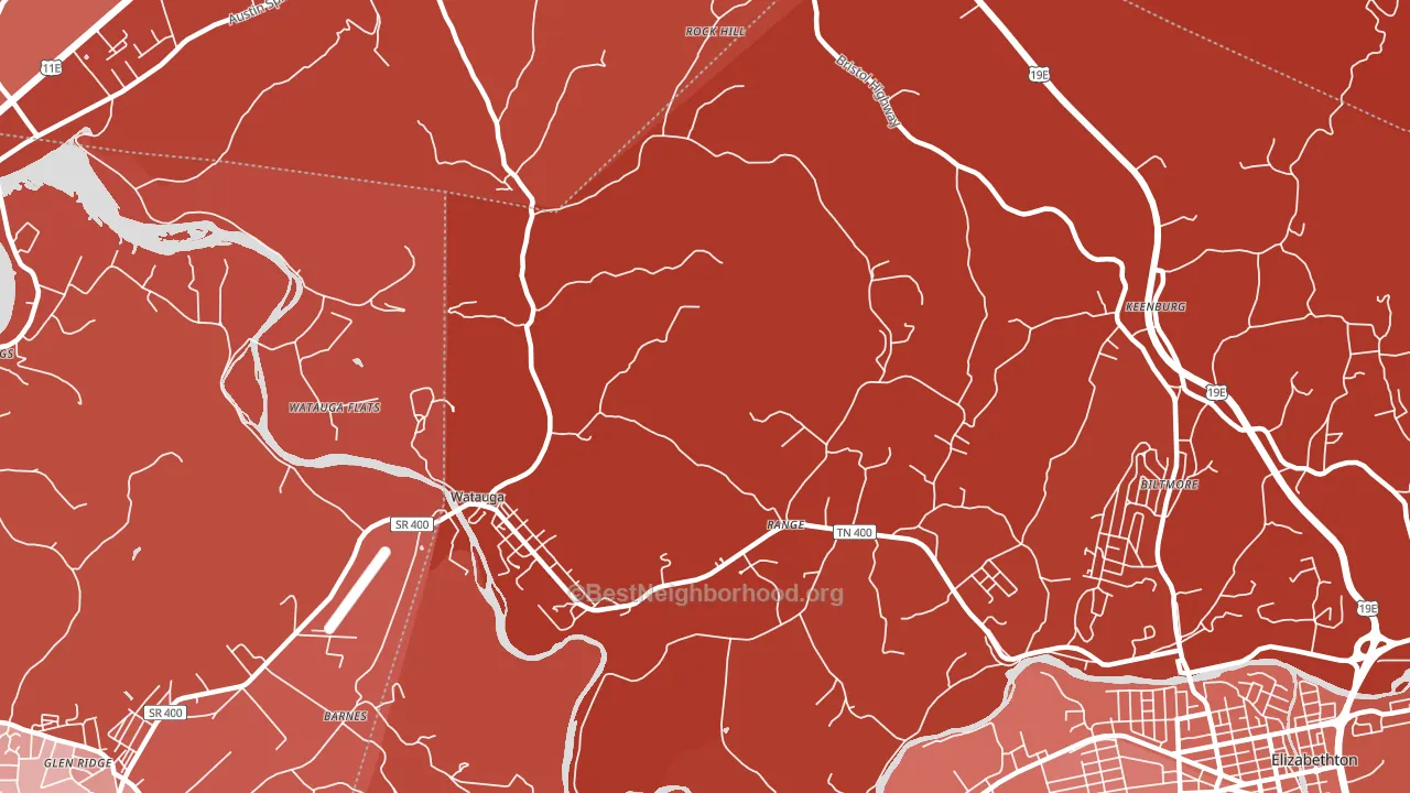 Watauga, TN block-group political-lean map