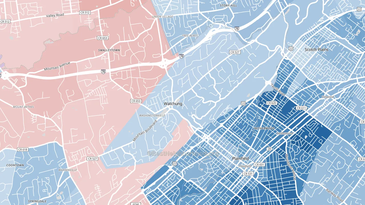 Watchung, NJ block-group political-lean map