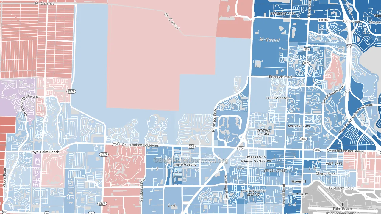 Water Catchment Area, West Palm Beach, FL block-group political-lean map