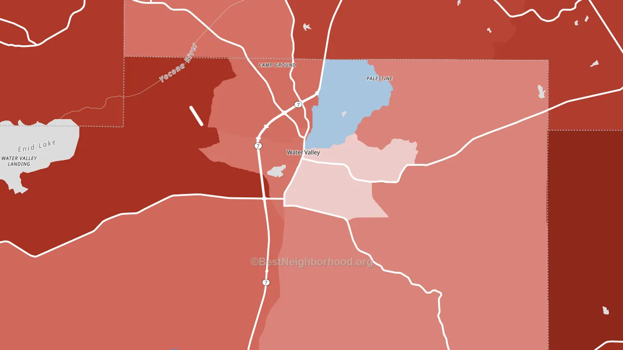 Water Valley, MS block-group political-lean map