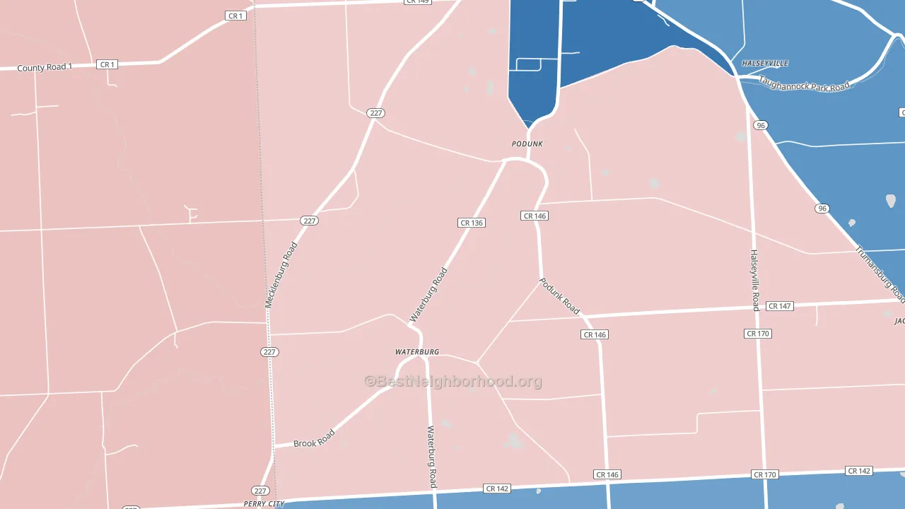 Waterburg, NY block-group political-lean map