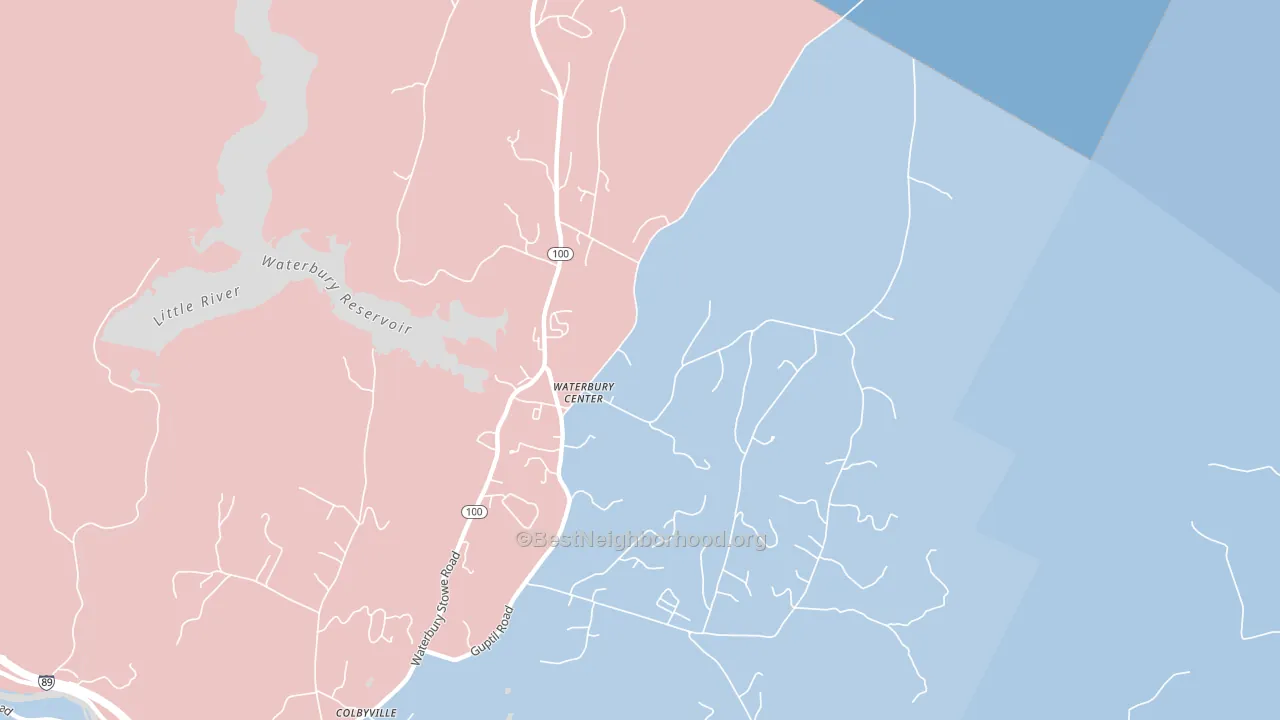 Waterbury Center, VT block-group political-lean map