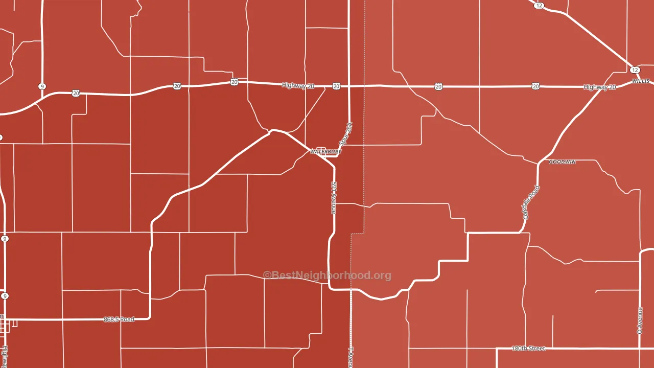 Waterbury, NE block-group political-lean map