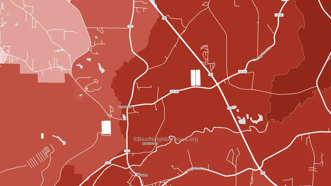 Waterford, AL block-group political-lean map