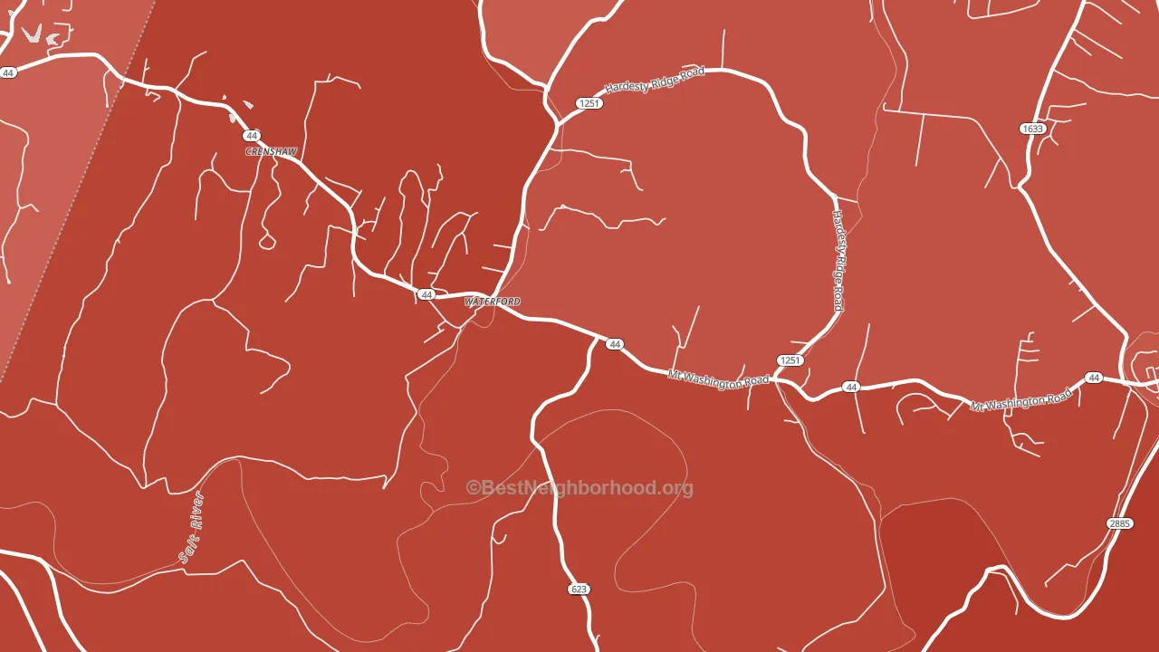 Waterford, KY block-group political-lean map