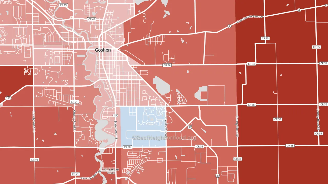 Waterford Mills, IN block-group political-lean map