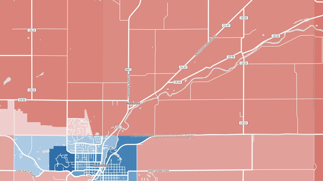Waterford, MN block-group political-lean map