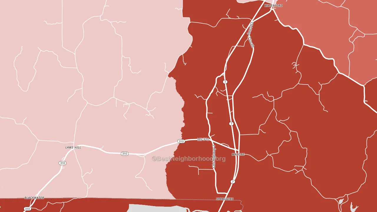Waterford, MS block-group political-lean map