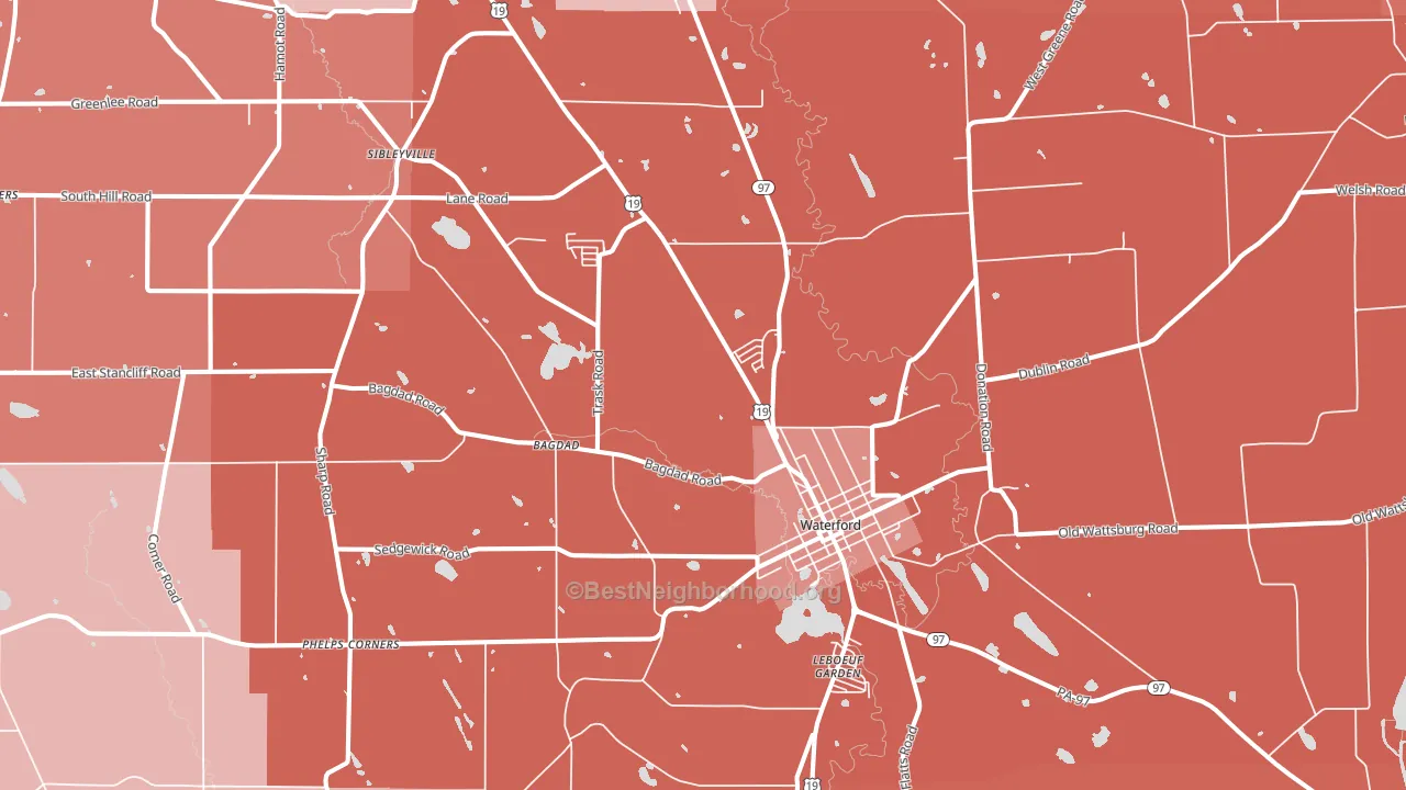 Waterford, PA block-group political-lean map