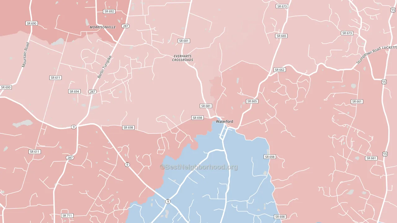Waterford, VA block-group political-lean map