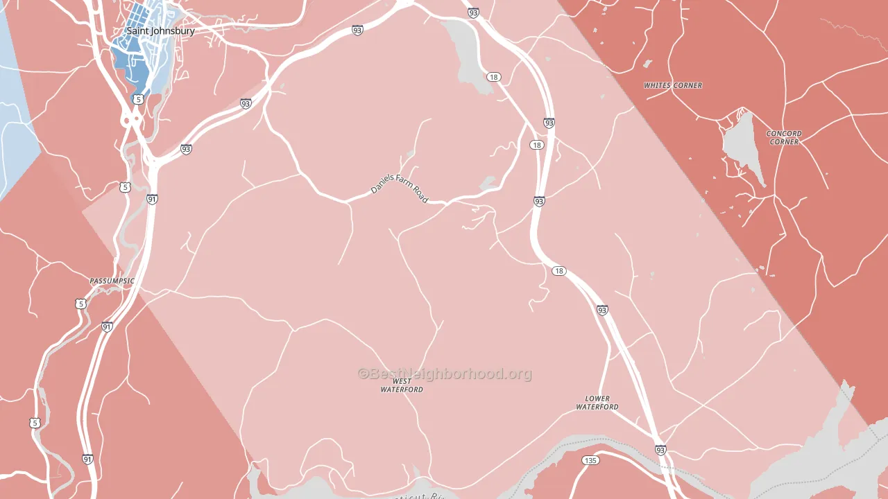 Waterford, VT block-group political-lean map