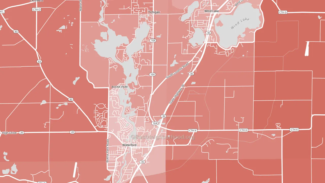 Waterford, WI block-group political-lean map