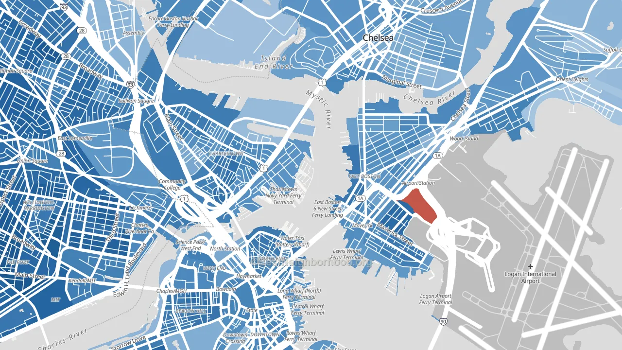 Waterfront, Boston, MA block-group political-lean map