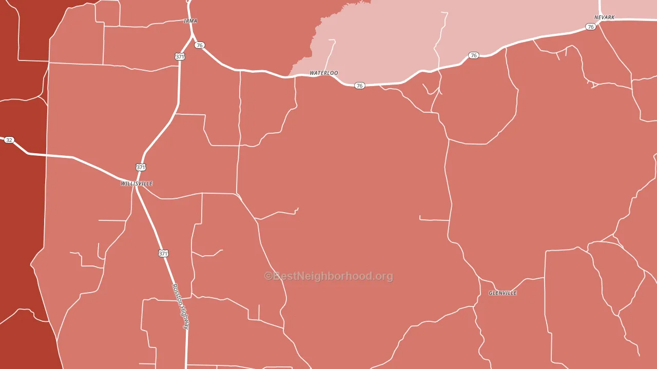 Waterloo, AR block-group political-lean map