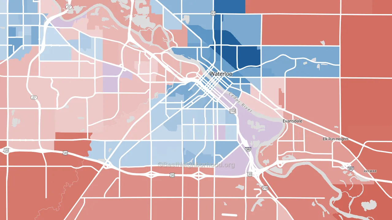 Waterloo, IA block-group political-lean map